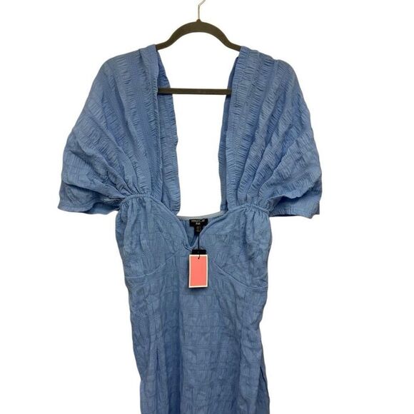 Pretty little thing plus blue textured Bardot midi dress size 16 - Picture 4 of 6